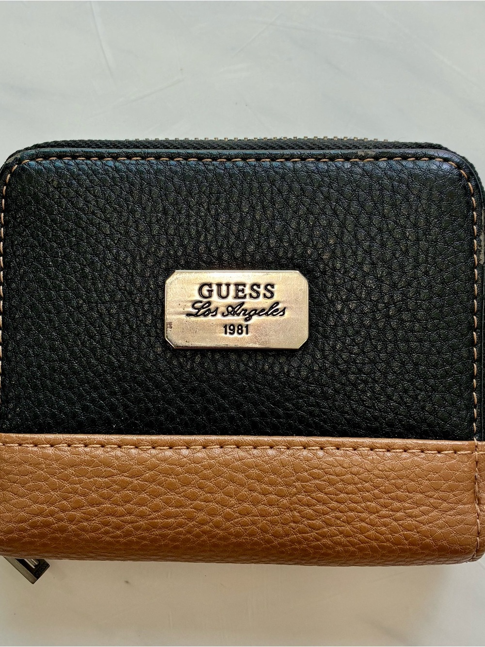 GUESS Two-Tone Pebbled Leather Wallet — Black & Brown